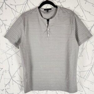 Robert Barakett Silver Striped Textured Short Sleeve Henley